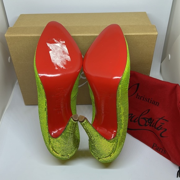 Christian Louboutin Lime Green Sequins pump 100 - Picture 2 of 4
